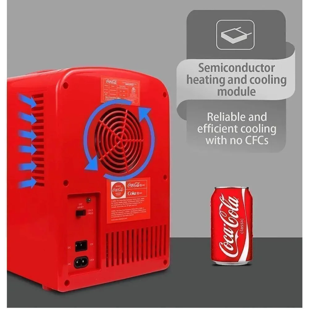 Coca-Cola 4L Portable Cooler, Personal Travel Fridge  Red, Coke Bottle